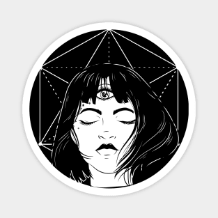 Anime girl Black sacred geometry design Magnet